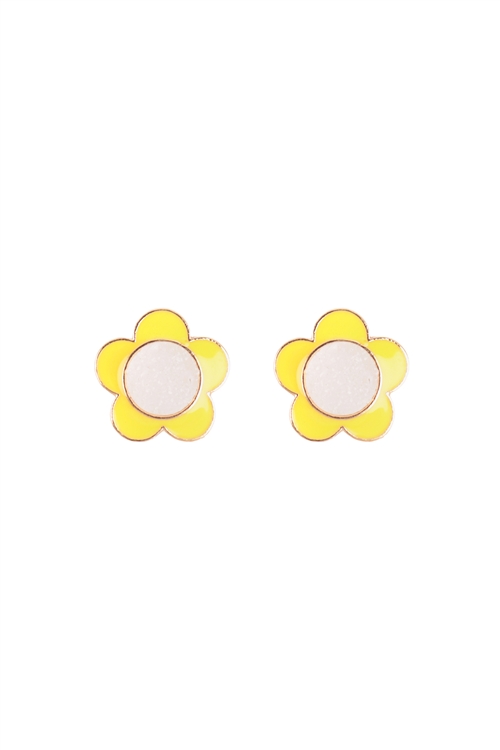 S1-1-2-FE5881GDYEW - DRUZY METAL COLORCOATED FLOWER POST EARRINGS - GOLD YELLOW/6PCS