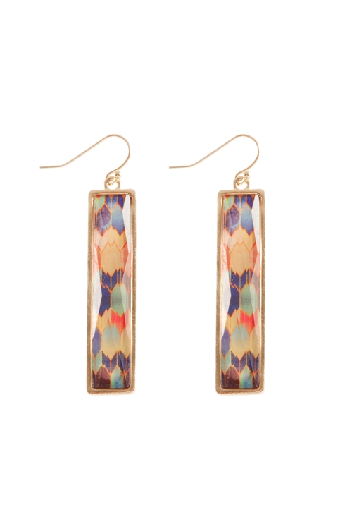 S1-8-2-FE5954GDMLT - EPOXY MOROCCAN BAR FISH HOOK EARRINGS - MULTICOLOR/1PC