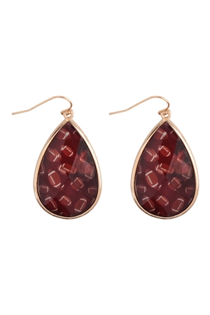 A1-2-2-FE6015GDBRN - SPORTS FOOTBALL TEARDROP EPOXY FISH HOOK EARRINGS - GOLD BROWN/1PC