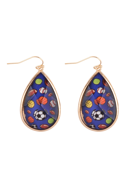 SA3-3-5-FE6019GDMLT - SPORTS TEARDROP EPOXY FISH HOOK EARRINGS - GOLD MULTICOLOR/1PC