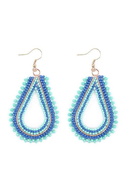 A3-1-4-FEA024GDMNM - SEED BEAD TWO TONE OPEN TEARDROP EARRINGS - MINT BLUE/3PCS