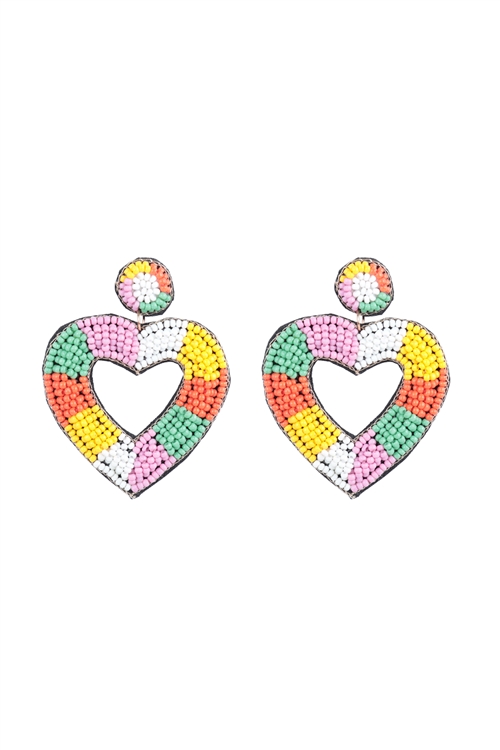 S1-8-5-FEA449GDMLT - OPEN HEART SEED BEADS DROP EARRINGS-GOLD MULTICOLOR/3PCS