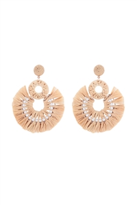 S1-8-4-FEA550GDBRW - RAFIA ROUND WITH PEARL DROP EARRINGS-BROWN/1PC