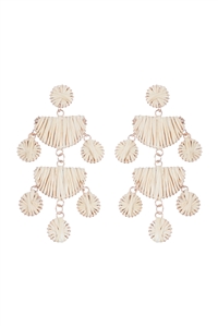 S1-1-2-FEA561GDBRW - RAFFIA CHANDELIER DROP EARRINGS-LIGHT BROWN/1PC