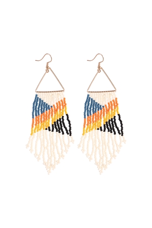 A1-3-1-FEA585GDMLT - BOHO TRIANGLE SEED BEAD FRINGE DROP EARRINGS-MULTICOLOR/1PC