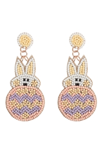 A3-2-3-FEA629GDMWH - EASTER RABBIT AND EGG SEED BEAD DROP EARRINGS-WHITE MULTICOLOR/1PC