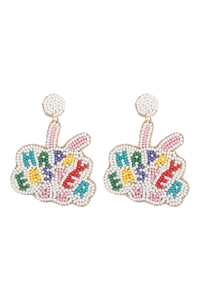 A3-2-3-FEA637GDMLT - HAPPY EASTER RABBIT SEED BEAD DROP EARRINGS-MULTICOLOR/1PC