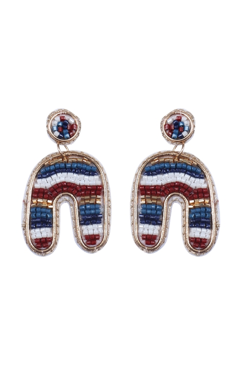 S7-5-2-FEA651GDDMT - COLOR BLOCK U ARCH SHAPE SEED BEAD EARRINGS-DARK MULTICOLOR/1PC (NOW $2.75 ONLY!)