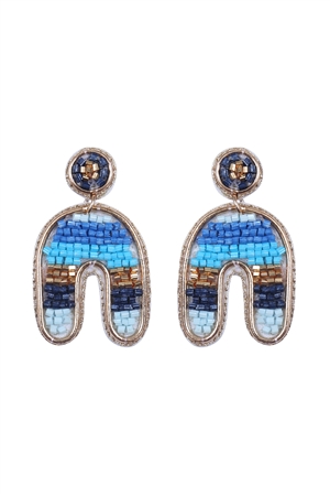 S7-5-2-FEA651GDLBE - COLOR BLOCK U ARCH SHAPE SEED BEAD EARRINGS-LIGHT BLUE/1PC (NOW $2.75 ONLY!)