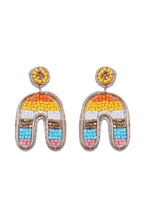 S7-5-2-FEA651GDLMT - COLOR BLOCK U ARCH SHAPE SEED BEAD EARRINGS-LIGHT MULTICOLOR/1PC (NOW $2.75 ONLY!)