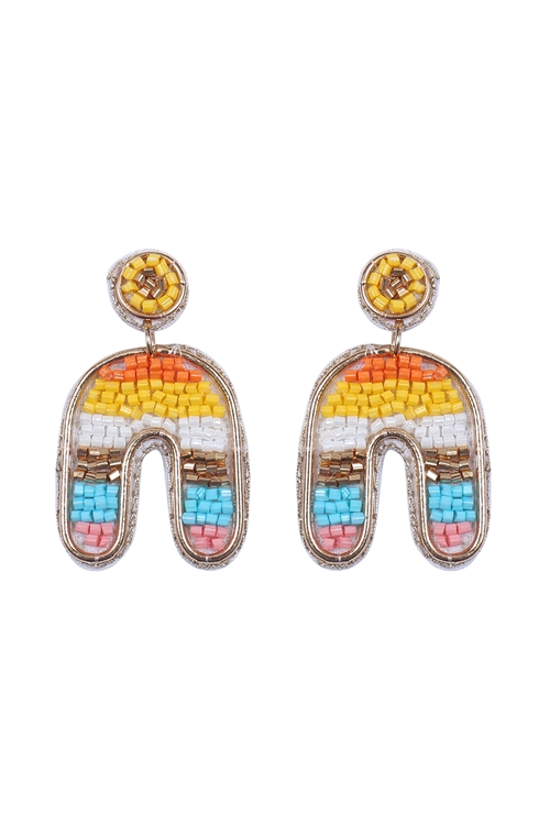 S7-5-2-FEA651GDLMT - COLOR BLOCK U ARCH SHAPE SEED BEAD EARRINGS-LIGHT MULTICOLOR/1PC (NOW $2.75 ONLY!)