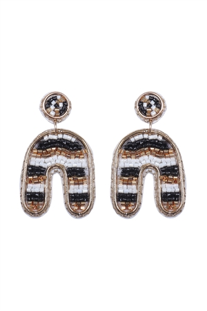 S7-5-2-FEA651GDMBK - COLOR BLOCK U ARCH SHAPE SEED BEAD EARRINGS-BLACK/1PC (NOW $2.75 ONLY!)