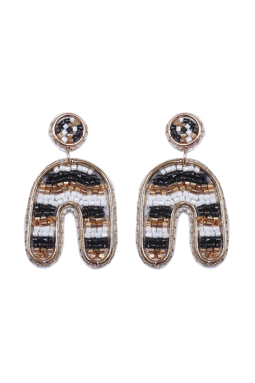 S7-5-2-FEA651GDMBK - COLOR BLOCK U ARCH SHAPE SEED BEAD EARRINGS-BLACK/1PC (NOW $2.75 ONLY!)