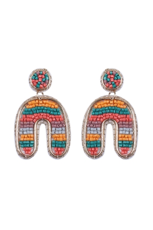 A3-3-2-FEA651GDMOR - COLOR BLOCK U ARCH SHAPE SEED BEAD EARRINGS-ORANGE/1PC (NOW $2.75 ONLY!)