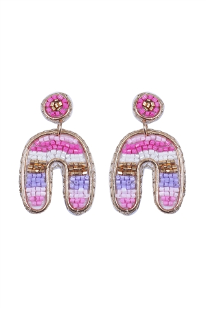 A3-3-2-FEA651GDMPR - COLOR BLOCK U ARCH SHAPE SEED BEAD EARRINGS-PURPLE/1PC (NOW $2.75 ONLY!)