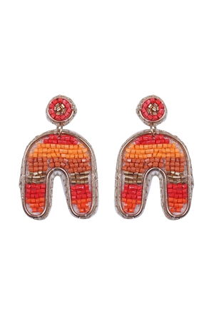 A3-3-2-FEA651GDMRD - COLOR BLOCK U ARCH SHAPE SEED BEAD EARRINGS-RED/1PC (NOW $2.75 ONLY!)