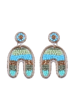 A3-3-2-FEA651GDMTU - COLOR BLOCK U ARCH SHAPE SEED BEAD EARRINGS-TURQUOISE/1PC (NOW $2.75 ONLY!)