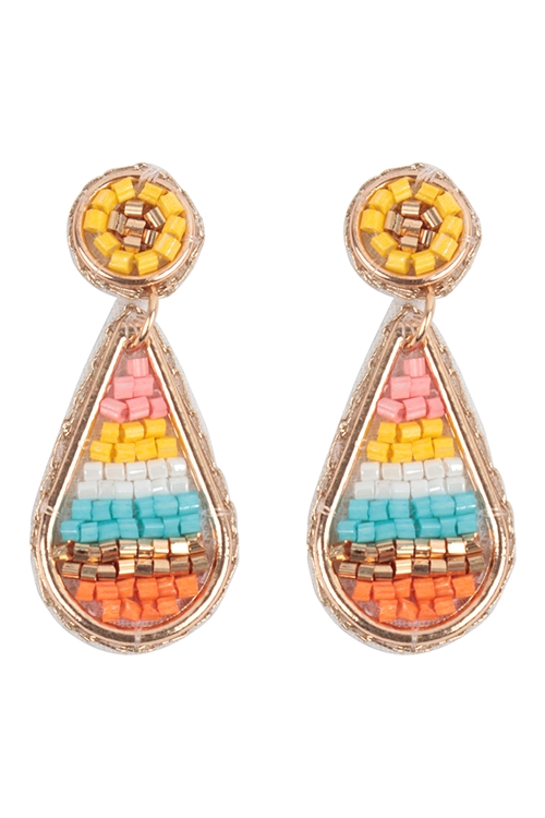 A3-3-4-FEA652GDLMT - COLOR BLOCK TEARDROP SEED BEAD EARRINGS-LIGHT MULTICOLOR/1PC