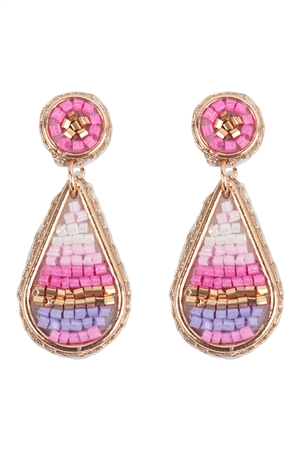 A3-3-4-FEA652GDMPR - COLOR BLOCK TEARDROP SEED BEAD EARRINGS-PURPLE/1PC