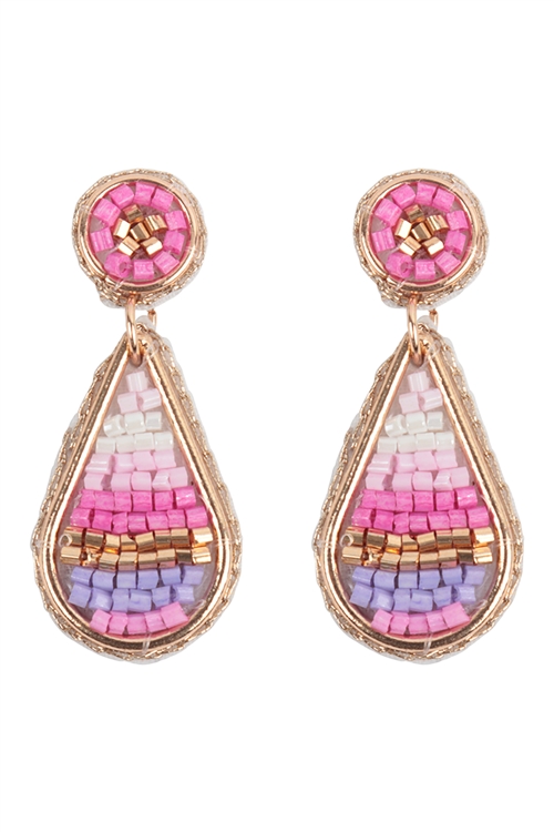 A3-3-4-FEA652GDMPR - COLOR BLOCK TEARDROP SEED BEAD EARRINGS-PURPLE/1PC