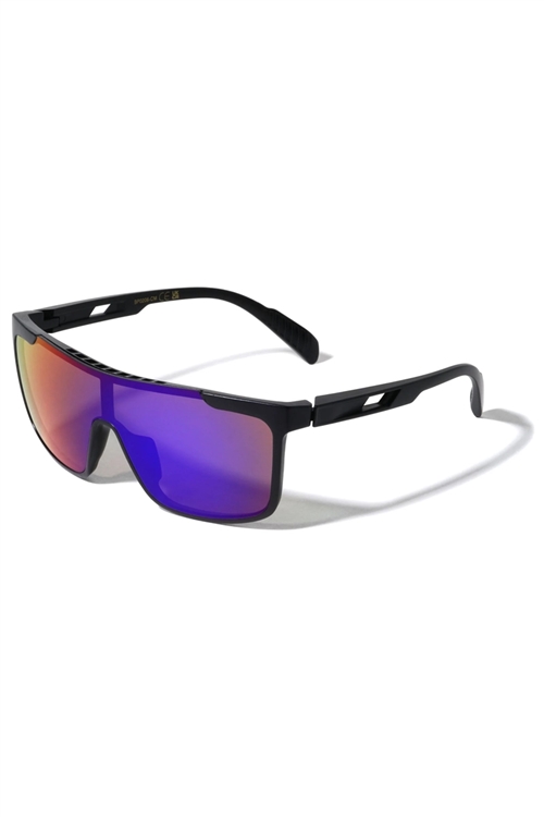 S40-1-1-BP0206-CM - COLOR MIRROR SHIELD LENS TOP BAR CUTOUT SQUARE SPORTS WHOLESALE SUNGLASSES/12PCS