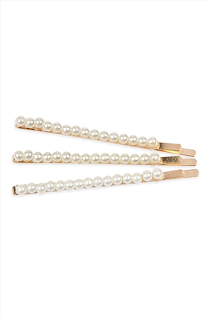 S5-5-2-FH0053GDCRM - 15 PIECES GLASS PEARL HAIR PIN-GOLD CREAM/1 SET