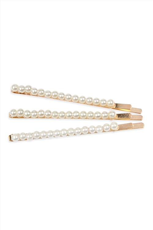 S5-5-2-FH0053GDCRM - 15 PIECES GLASS PEARL HAIR PIN-GOLD CREAM/1 SET