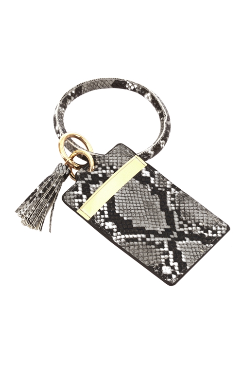 A2-2-3-FK0141GDBLK- LEATHER SNAKESKIN  ID-CARD KEYCHAIN/6PCS