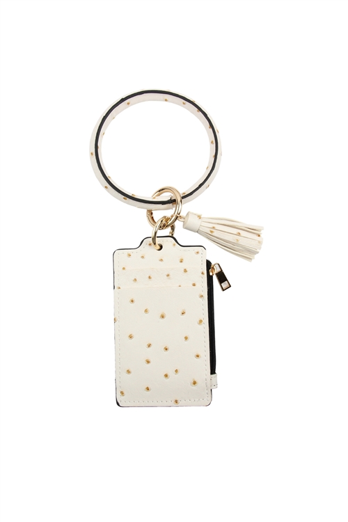 S21-4-3-FK0184GDWHT  - OSTRICH ID CARD KEYCHAIN - WHITE/6PCS