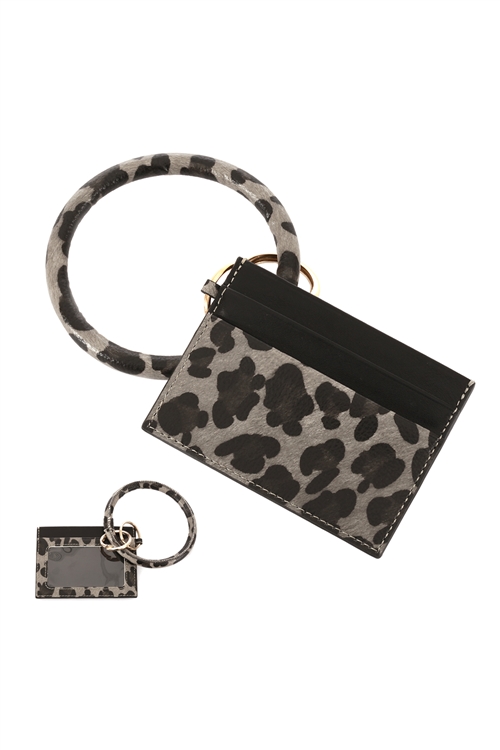 S23-11-3-FK0204GDBLK - LEATHER ANIMALPRINT IDCARD KEYCHAIN - BLACK/6PCS