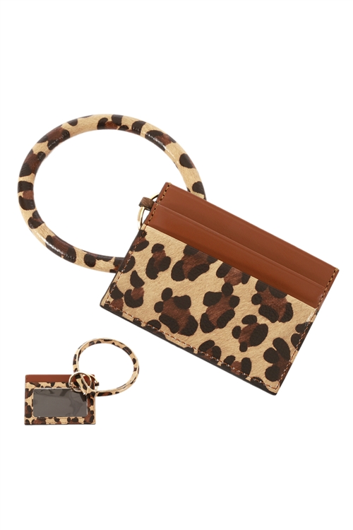 S23-11-3-FK0204GDBRN - LEATHER ANIMALPRINT IDCARD KEYCHAIN - BROWN/6PCS