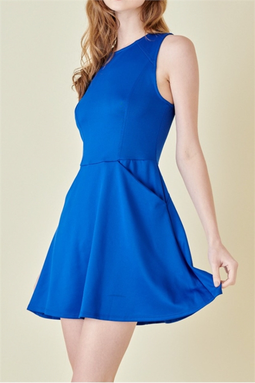 S41-1-1-FR-DD2141-RYL - FIT AND FLARE TANK DRESS WITH CENTER BACK ZIPPER- ROYAL 2-2-2 (NOW $14.75 ONLY!)