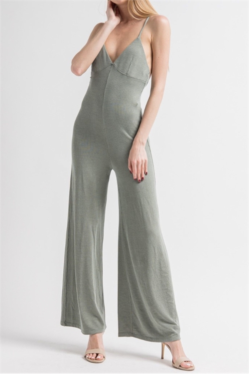 S41-1-1-FR-PD5055-OV - OPEN BACK JUMPSUIT- OLIVE 2-2-2 (NOW $14.75 ONLY!)