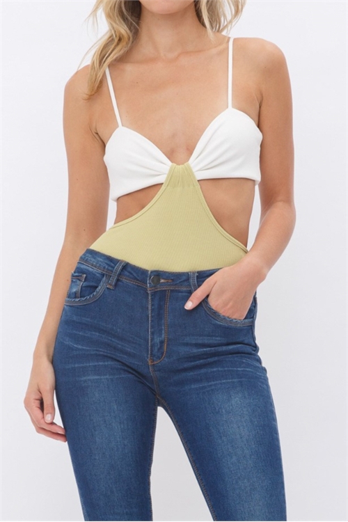 S41-1-1-FR-PD5391FO-OFWC - TRENDY COLORBLOCK CUTOUT MIDRIFF THONG BODYSUIT
- OFF WHITE/CHARTERUSE 2-2-2 (NOW $14.75 ONLY!)