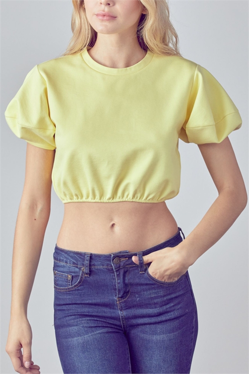 S41-1-1-FR-TD3380FO-YLW - PASTEL PUFF SLEEVE ELASTIC WAISTLINE CROP TOP
- YELLOW 2-2-2 (NOW $14.75 ONLY!)