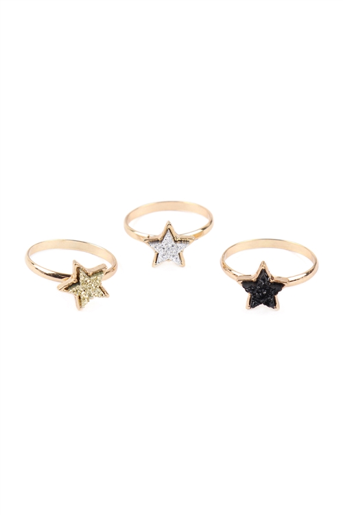 S6-5-2-FR1118GDMLT -  STAR DRUZY SET RING -GOLD MULTICOLOR/6PCS