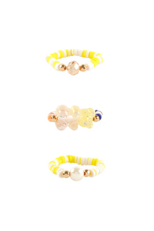 S1-1-3-FR1167GDYEW - PEARL FIMO BEAR MULTI STACKABLE RING - GOLD YELLOW/6PCS