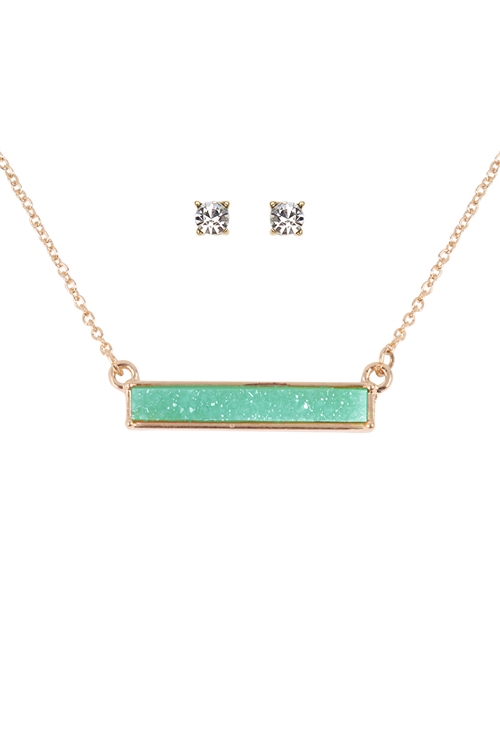 S1-8-5-FS1631GDTQS - DRUZY PENDANT BAR NECKLACE AND EARRING SET - GOLD TURQUOISE/6PCS