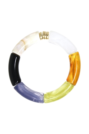 A2-2-4-GB2358GDBKMT - RESIN TUBULAR BEAD MARBLE STRETCH BRACELET-GOLD/BLACK/MULTI/1PC