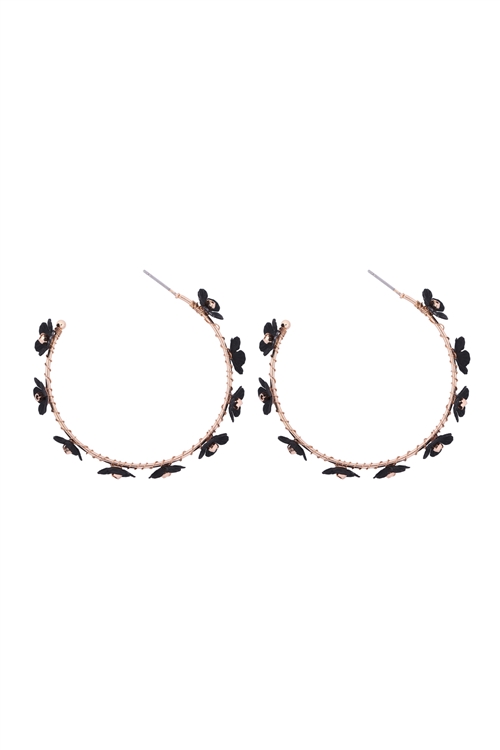 S1-5-4-GSE2268GDBK - FLOWER HOOP EARRINGS - GOLD BLACK/6PCS