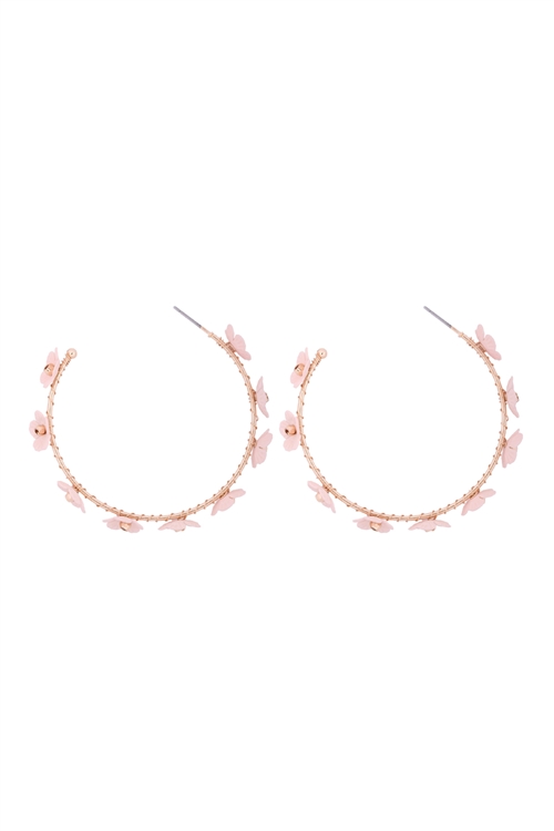 S1-5-3-GSE2268GDIV - FLOWER HOOP EARRINGS - GOLD IVORY/6PCS