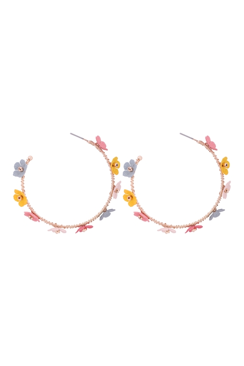 S1-5-3-GSE2268GDMLT1 - FLOWER HOOP EARRINGS - GOLD MULTICOLOR/6PCS