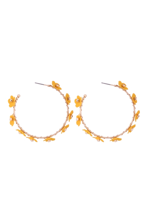 S1-5-4-GSE2268GDMUT - FLOWER HOOP EARRINGS - GOLD MUSTARD/6PCS