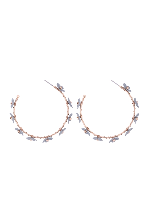 S1-5-3-GSE2268GDSLGY - FLOWER HOOP EARRINGS - GOLD GRAY/6PCS