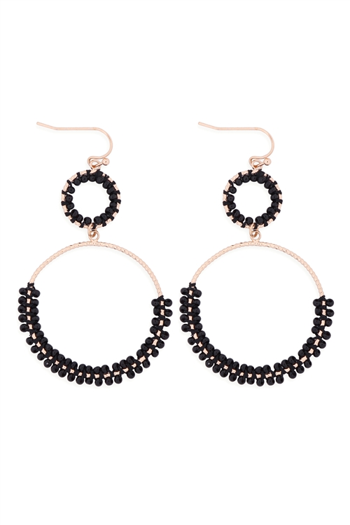 S1-4-4-GSE2303GDBK - BEADED WRAP TEXTURE LINK HOOP EARRINGS - BLACK/6PCS