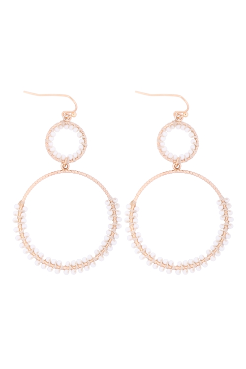 S1-4-4-GSE2303GDIV - BEADED WRAP TEXTURE LINK HOOP EARRINGS - IVORY/6PCS