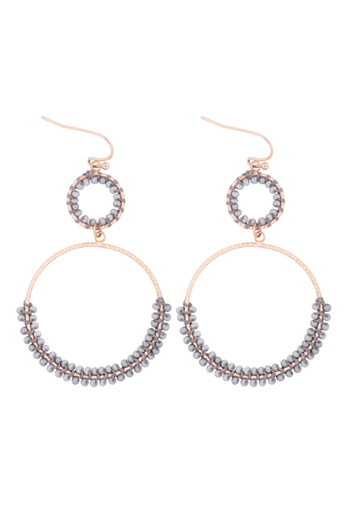 S1-5-3-GSE2303GDLGY - BEADED WRAP TEXTURE LINK HOOP EARRINGS - LIGHT GRAY/6PCS