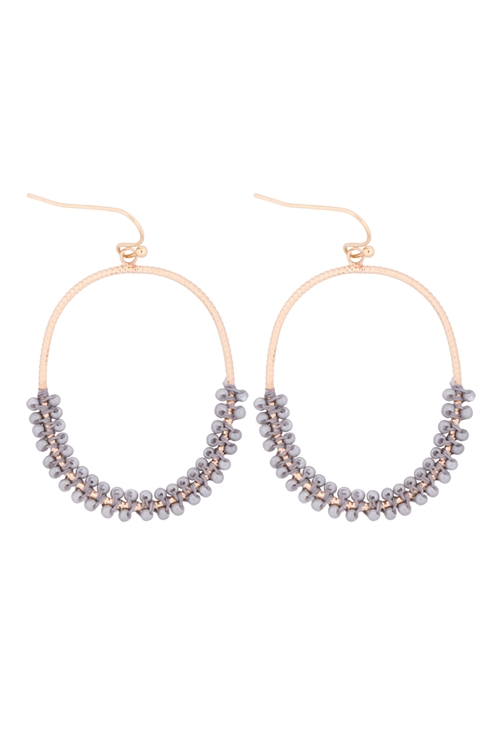 S1-6-4-GSE2407GDLGY - HOOP TEXTURED HALF BEADED EARRINGS - GOLD LIGHT GRAY/6PCS