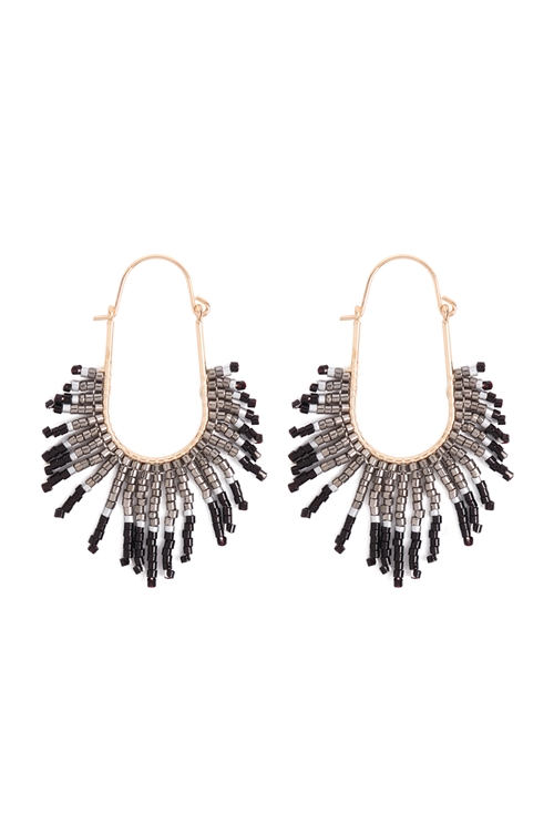 SA3-2-5-GSE2490GD-BK - SEED BEAD FRINGE LATCH EARRINGS - BLACK/6PCS