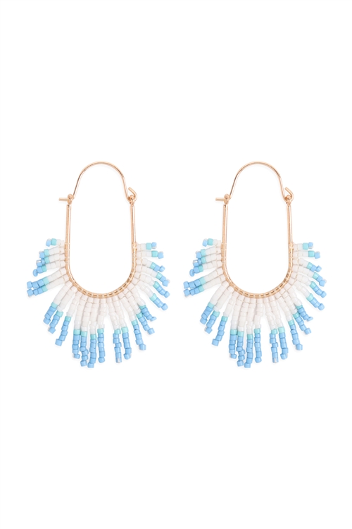 SA3-2-5-GSE2490GD-LBL - SEED BEAD FRINGE LATCH EARRINGS - LIGHT BLUE/6PCS